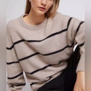 & Other Stories Relaxed Alpaca Wool Striped Tan Brown Pullover Sweater Small